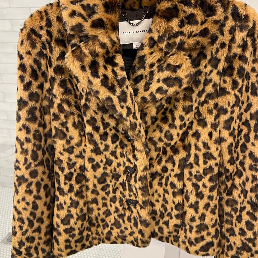 Banana Republic Leopard Print Plush Teddy Jacket